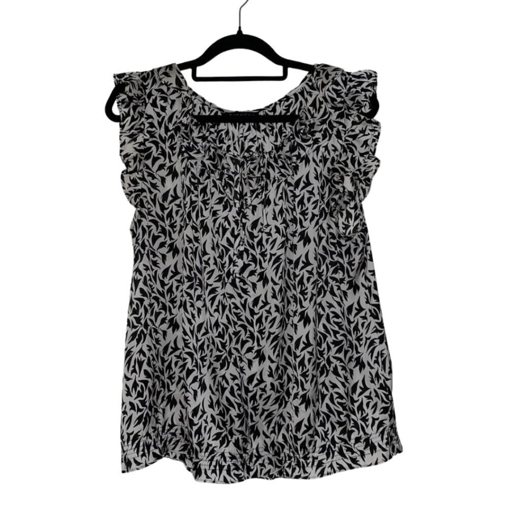 2 for $20 Violet & Claire Black and White Ruffle Tie Button V-Neck Top